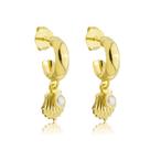 Brinco Argola com Concha de Perola Banhado a Ouro 18k