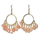 Brinco Argola com Pedra Quartzo Rosa Preso na Gaiola Dourado