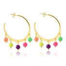 Brinco argola com Pingentes Coloridos folheado a ouro 18k