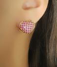 Brinco Argola Coração Micro Zircônia Rosa Pink Banhado a Ouro