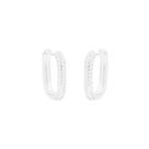 Brinco argola cravejada retangular - Banhado em prata 925 Brinco argola cravejada retangular - Banhado em prata 925
