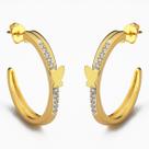 Brinco Argola Cravejada Zircônias Borboleta Banhada A Ouro 18k