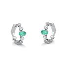 Brinco Argola de Ouro Branco 18k com Diamantes e Esmeralda