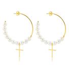 Brinco Argola de Perola com Cruz Folheado a Ouro 18k