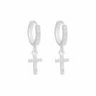 Brinco argola de prata 925 com cruz e pedras cravadas unissex original Brinco argola de prata 925 com cruz e pedras cravadas unissex original