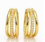 Brinco Argola Detalhes Triplos com 01 Cravejado em Microzircônias Banhado a Ouro