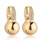 Brinco Argola Dourado Feminino com Zircônias e Pingente Esfera Lisa Fecho Click