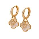 Brinco Argola Dourado Trevo Duplo 4 Folhas Zircônias Cravejadas
