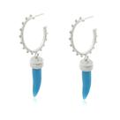 Brinco Argola Espinho Dente Azul Turquesa Ródio