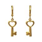 Brinco Argola Fechada com Pingente de Chave em Forma de Coração Folheado em Ouro 18K Softjoias
