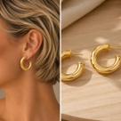 Brinco Argola Grande Tubo Semi joia Banhado Ouro 18k Presente Feminino Aniversario Namorada Esposa Mae