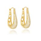 Brinco Argola Média Gota Cravejada Zircônias Folheado a Ouro 18k Brinco Argola Média Gota Cravejada Zircônias Folheado a Ouro 18k