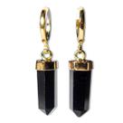Brinco Argola Micro Pontinha Obsidiana Negra Dourada
