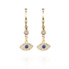 Brinco argola olho zircônia e cristal banhado a ouro 18k