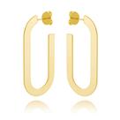 Brinco argola oval aro achatado banhada a ouro 18K