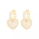 Brinco Argola Pingente Coração com Micro Zircônias Banhado Ouro 18K