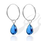 Brinco Argola Pingente Gota Azul Zirconia Prata Legitima 925