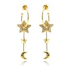 Brinco Argola Pingente Lua Estrela Folheado Ouro 18k