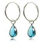 Brinco Argola Pingente Zirconia Azul Prata Legitima 925