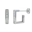 Brinco Argola Quadrada Baguette Zircônia Cristal Banhado a Prata Brinco Argola Quadrada Baguette Zircônia Cristal Banhado a Prata