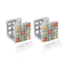 Brinco Argola Quadrada Cravejada Zircônias Folheado Ródio Branco