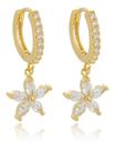 Brinco Argola Vitória Cravejada Pingente Flor Zircônia Cristal banhado em ouro 18k