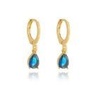 Brinco Argolinha Espelhada e Gota Cristal Azul Banho Ouro 18k