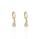 Brinco Argolinha Espelhada e Gota Cristal Rosa Claro Banho Ouro 18K