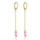 Brinco Argolinha Fio Com Pingente Zircônia Rosa Banhado a Ouro 18k