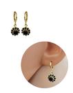 Brinco Argolinha Flor Delicada Pedra Strass Banhada Ouro