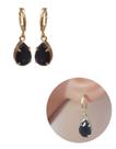Brinco Argolinha Gota Cristal Preta Folheado Ouro 18k Antialérgico Brinco Argolinha Gota Cristal Preta Folheado Ouro 18k Antialérgico