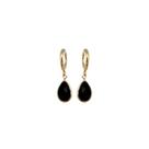 Brinco Argolinha Gota de Cristal Preto Folheado Ouro 18k Antialérgico