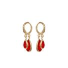 Brinco Argolinha Gota Pingentes Cristal Vermelho Folheado