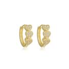 Brinco Argolinha Tres Corações Cravejados Banhado a Ouro 18k
