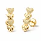 Brinco Baby 4 Corações Reto Diamantado Folheado a Ouro - Ideal para Bebês e Crianças