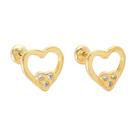 Brinco Baby Coração Vazado com Pedra Zircônia 2,5mm Folheado a Ouro - Ideal para Bebês e Crianças