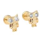 Brinco Baby Coruja com Pedras 2mm Folheado a Ouro - Várias Cores