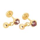 Brinco Baby Folheado a Ouro com Pedra e Bolinha 3mm - Várias Cores
