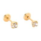 Brinco Baby Folheado a Ouro com Pedra Redonda de 2mm - Várias Cores