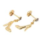 Brinco Baby Sapato com Pedra 2,5mm Folheado a Ouro de Alta Qualidade