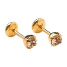 Brinco Baby Solitário com Pedra 3mm Folheado a Ouro de Alta Qualidade