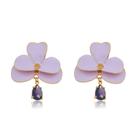 Brinco Banhado A Ouro 18K Esmaltação Italiana Flor Lilás Com Pedra Ametista