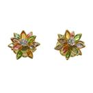 Brinco Banhado Folheado a Ouro Flor Pedras Coloridas Semijoia