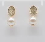 Brinco Base Oval Trabalhado com Pérola Banhado em Ouro 18K