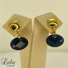Brinco base quadrada com pingente de pedra magnetita oval folheado em ouro 18k