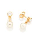 BRINCO BASE REDONDA DE CRISTAL PÉROLA SINTÉTICA. MED 1,4 CM Brinco feminino folheado a ouro 18k joia antialérgica presente feminino para mulher