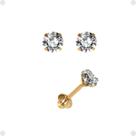 Brinco Bebê Infantil Brilhante de Zircônia 3 milímetros Tarraxa Rosca Ouro 18K 02693 K030