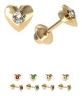 Brinco Bebê Press Coração Esmeralda, Safira ou Rubi Ouro 18k 08675 K065