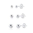 Brinco Bola De Prata 925 Kit Com 3 Pares Pra 3 Furos