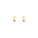 Brinco Bolinha Coração Rosa em Ouro 18K - AU13823 Brinco Bolinha Coração Rosa em Ouro 18K - AU13823
